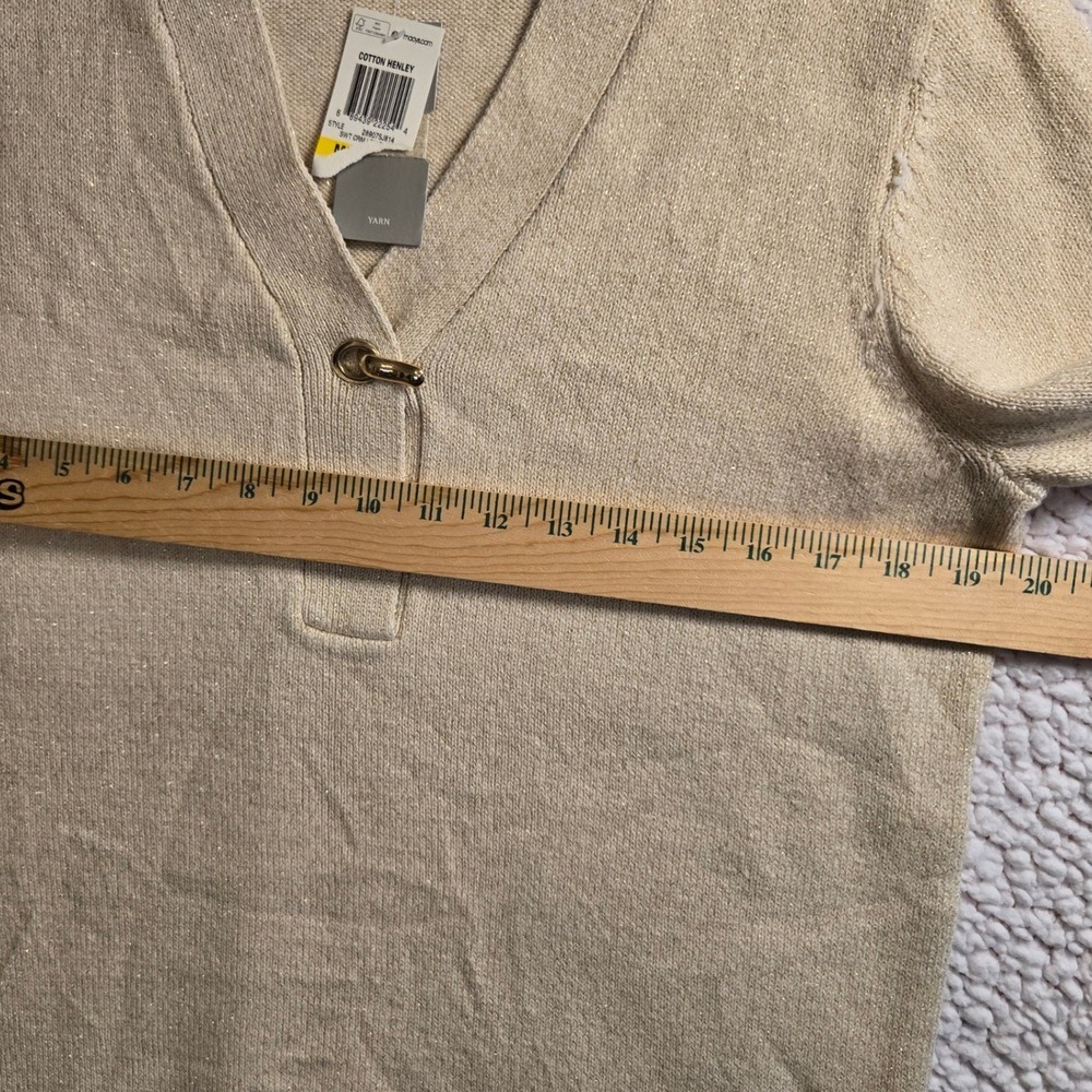 New Charter Club Womens‎ M Beige Metalic Thread Elegant Sweater Quiet Luxury - Picture 5 of 9